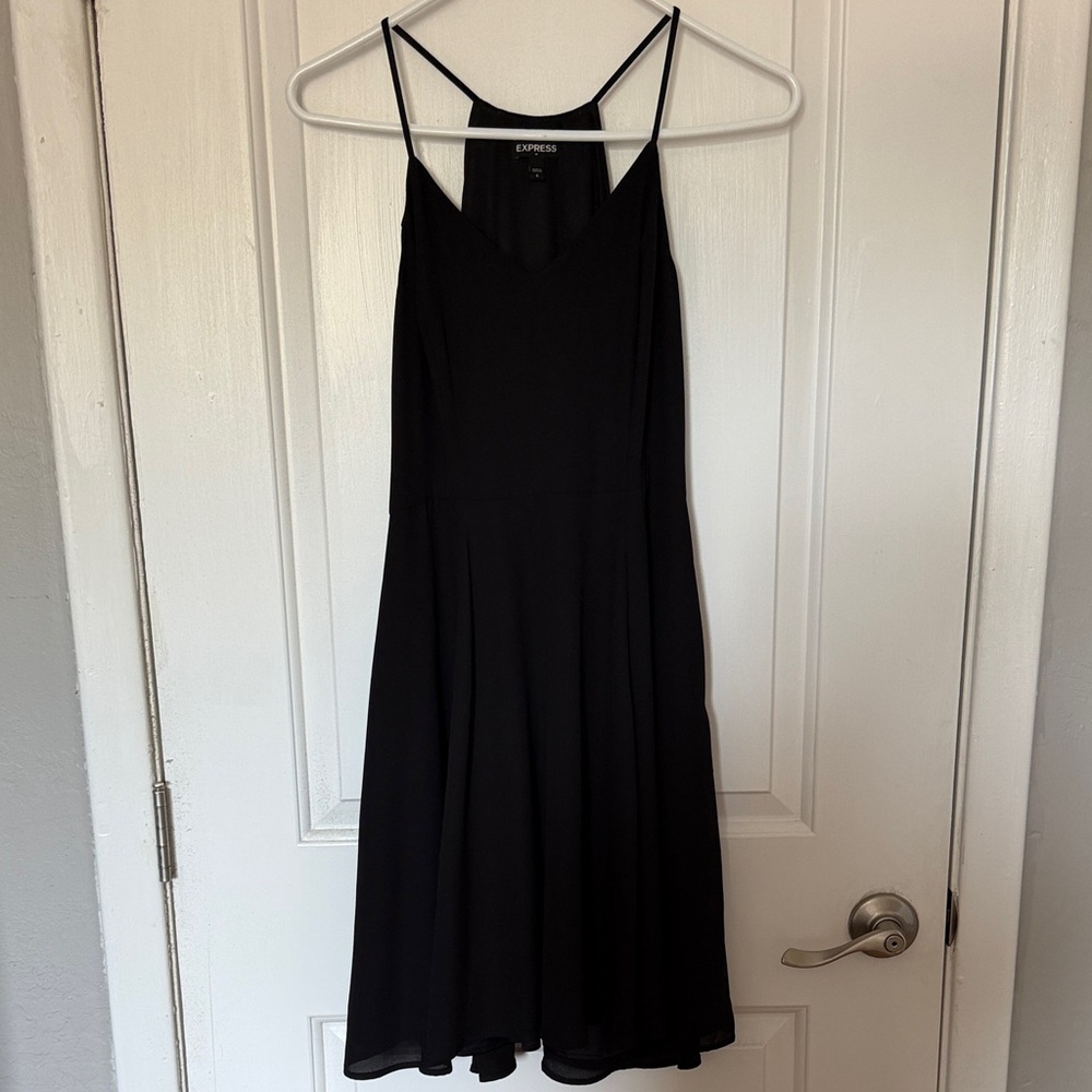 Express Black Spaghetti-Strap Mini Dress with V-Neck
